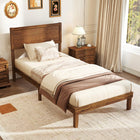Dreamade Wood Bed Frames with Headboard, Mid Century Modern Platform Bed