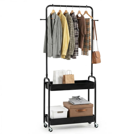 Dreamade Heavy-Duty Rolling Clothes Rack with 2 Storage Baskets & Side Hooks