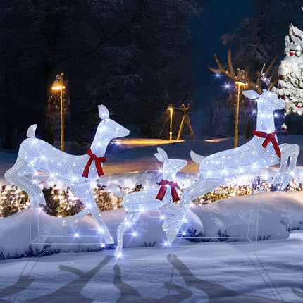 Dreamade 3-Piece Large Lighted Christmas Reindeer Family, Light up Xmas Decorations w/255 LED Lights & Scarves