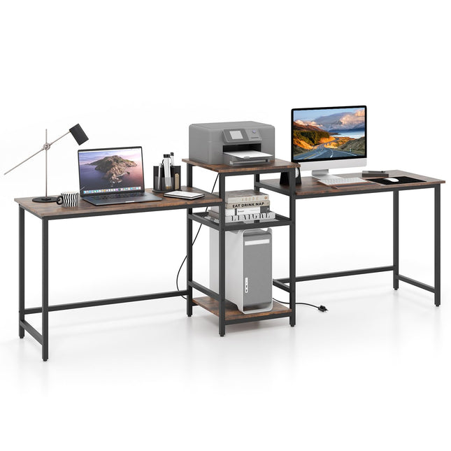 Dreamade 97" 2 Person Desk with Power Outlets, Extra Long Double Computer Desk w/Printer Stand