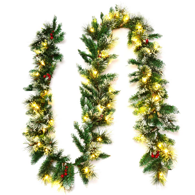 Dreamade 9FT Pre-lit Christmas Garland, Artificial Christmas Pine Rattan w/Timer - DreamadeUS