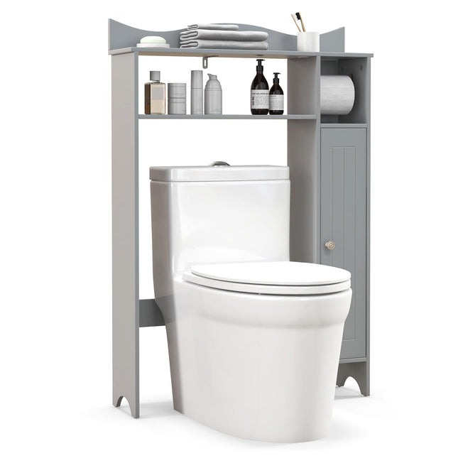 Dreamade Over-The-Toilet Storage Cabinet, Bathroom Freestanding Space Saver with 1-Door Side Storage Cabinet & Paper Holder