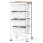 Dreamade 4-Drawer Rolling Storage Cart Mobile Utility Organizer with Wooden Tabletop and Lockable Wheels