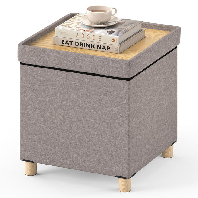 Dreamade 18 Inches Ottoman with Storage and Rubber Wood Legs