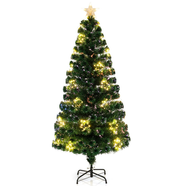 Dreamade 6ft Pre-Lit Fiber Optic Christmas Tree, Top Star, 230 Branch Tips, Metal Stand, Office Home Decoration