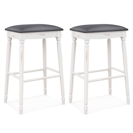 Dreamade Bar Stools, 29"/24" Bar Height Saddle Stools w/Padded Seat, Rubber Wood Legs, Footrests & Antiqued Surface