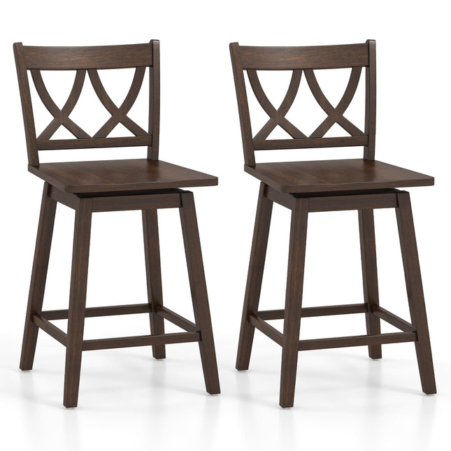 Dreamade 24" Bar Stools Set of 2/4, Swivel Wooden Bar Chairs with Rubber Wood Frame, Dark Grey