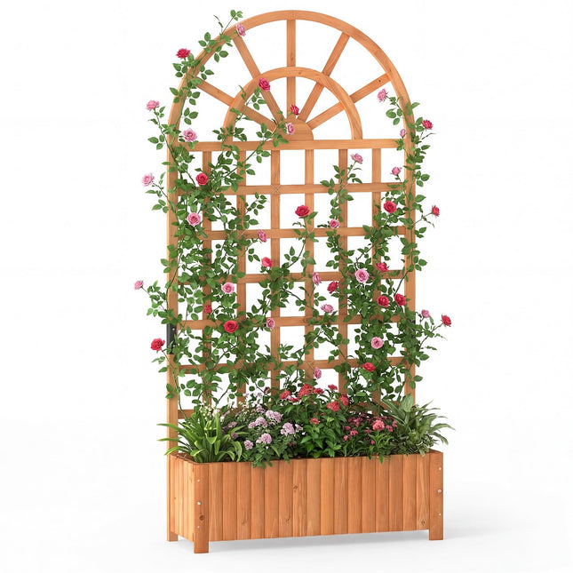 Dreamade Wooden Raised Garden Bed with Trellis 71" Outdoor Planter Box Privacy Screen