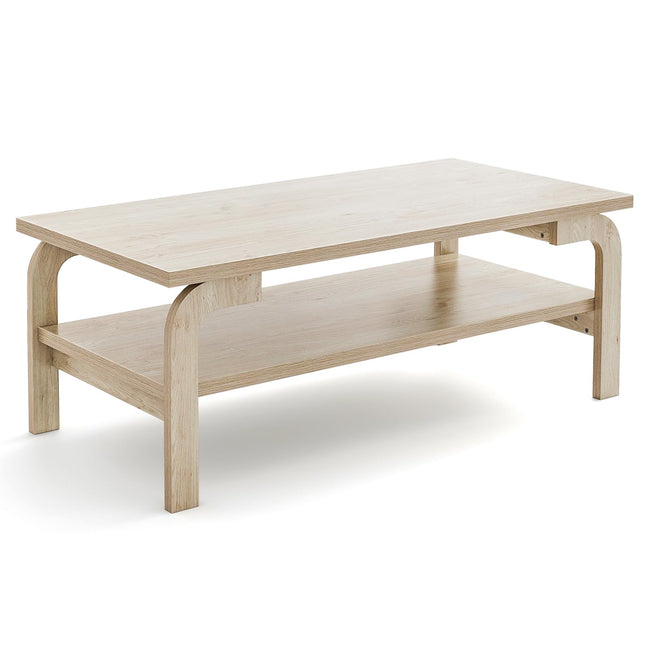 Dreamade 2-Tier Coffee Table with Storage, 47” Mid Century Rectangle Accent Table with Open Shelf