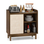 Dreamade Sideboard Cabinet, Farmhouse Buffet Storage Cabinet with Sliding Rattan Door, 2 Adjustable Shelves