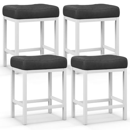 Dreamade Counter Height Bar Stools Set of 2/4, 24.5" Backless Linen Fabric Bar Saddle Stools w/Solid Rubber Wood Frame & Footrest