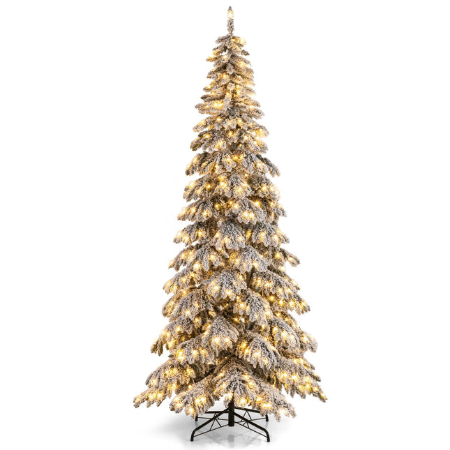 Dreamade 9 FT Pre-Lit Snow Flocked Drooping Christmas Tree with Quick Power Connectors