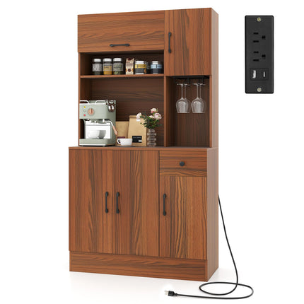 Dreamade 66" Kitchen Pantry Cabinet with Charging Station for Dining Room Living Room