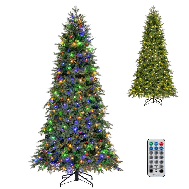 Dreamade 7.5ft Pre-Lit Artificial Christmas Tree with 400 Multicolored & Warm White LED Lights, 11 Modes, Remote Control, 1019 PVC & PE Tips