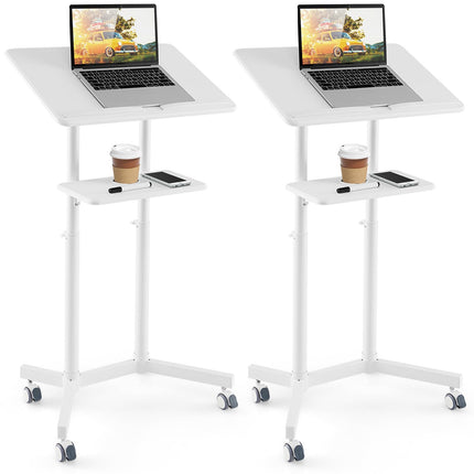 Dreamade Mobile Laptop Podium, Height Adjustable Standing Desk with Storage Tray