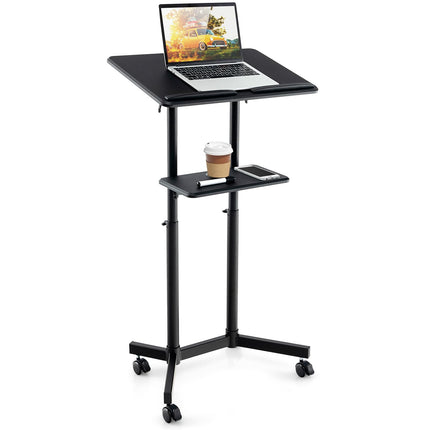 Dreamade Mobile Laptop Podium, Height Adjustable Standing Desk with Storage Tray