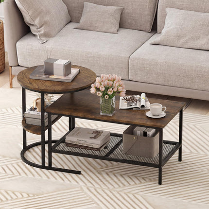 Dreamade Nesting Coffee Table Set of 2 Detachable Rectangular Table