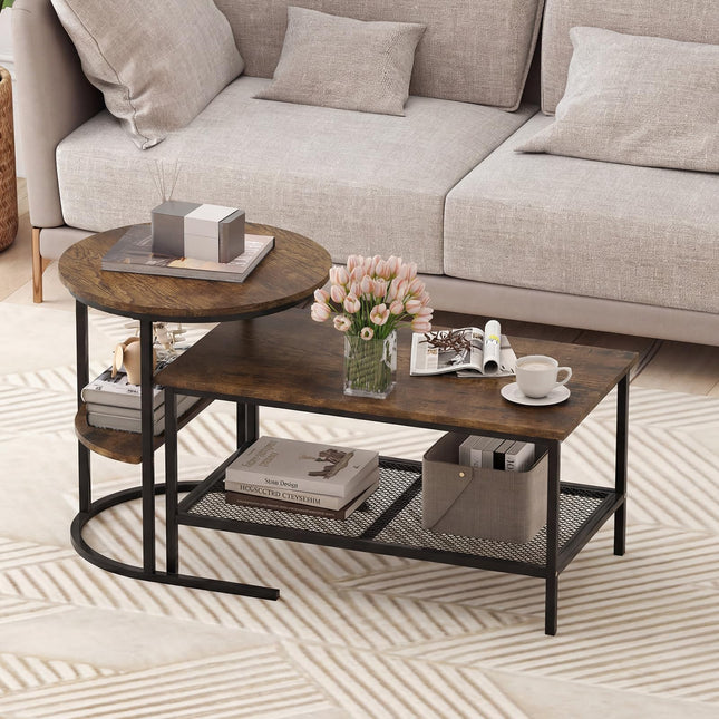Dreamade Nesting Coffee Table Set of 2 Detachable Rectangular Table