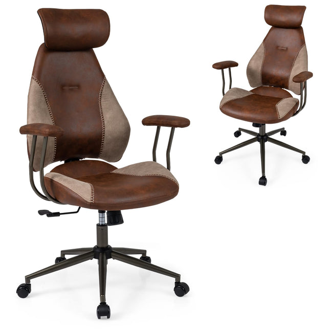 Dreamade Ergonomic Mid Century Modern Faux Fur Computer Desk Chair with 2D Headrest