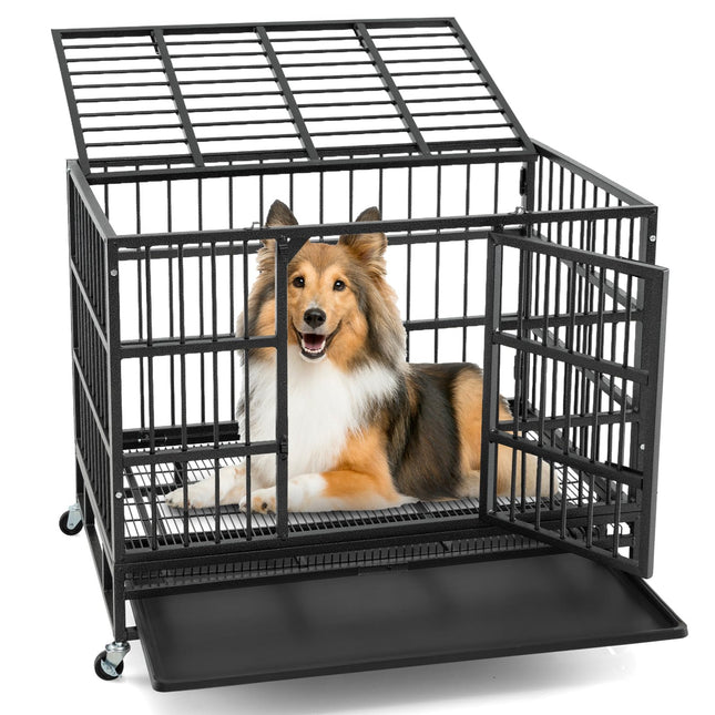 Dreamade Heavy Duty Dog Crate, Escape Proof Metal Dog Cage with Double Door