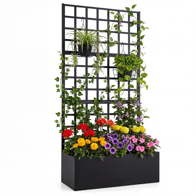 Dreamade 36" x 16" x 77" Metal Raised Garden Bed with Trellis