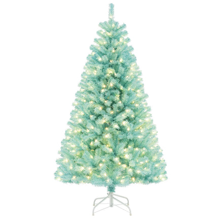 Dreamade 6/7 FT Blue Pre-Lit Christmas Tree, Artificial Hinged Xmas Full Tree with 280/380 Warm White LED Lights