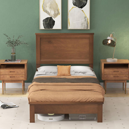 Queen/Full/Twin Size Platform Bed w/ Rubber Wood Legs & Integrated Headboard | Wooden Bed Frame