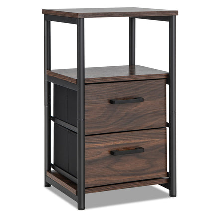Dreamade Nightstand, Bedside Table with 2 Fabric Drawers & Open Wood Shelf Storage