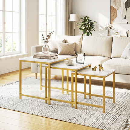 Dreamade Nesting Coffee Table Set of 3 | Faux Marble Coffee Table with Metal Frame