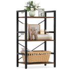 Dreamade 3-Tier Bookshelf Narrow Freestanding Display Shelf with Metal Frame & Wooden Storage Racks