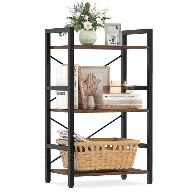 Dreamade 3-Tier Bookshelf Narrow Freestanding Display Shelf with Metal Frame & Wooden Storage Racks