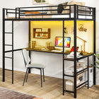 Dreamade Twin Loft Bed with L-Shaped Desk, Metal Loft Bed Frame with LED Lights