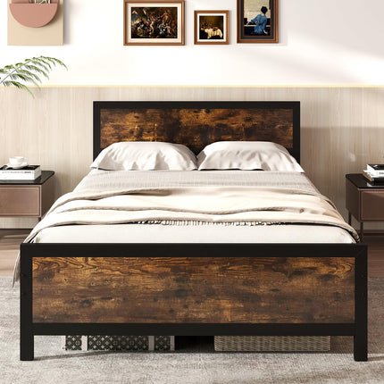 Dreamade Metal Full Size Platform Bed Frame with Wood Headboard and Footboard