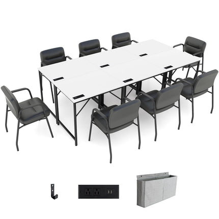 Dreamade Conference Table with Charging Station, 2/4/6 PCS 32" x 24" Rectangular Meeting Room Desk with Storage Bag & Hook