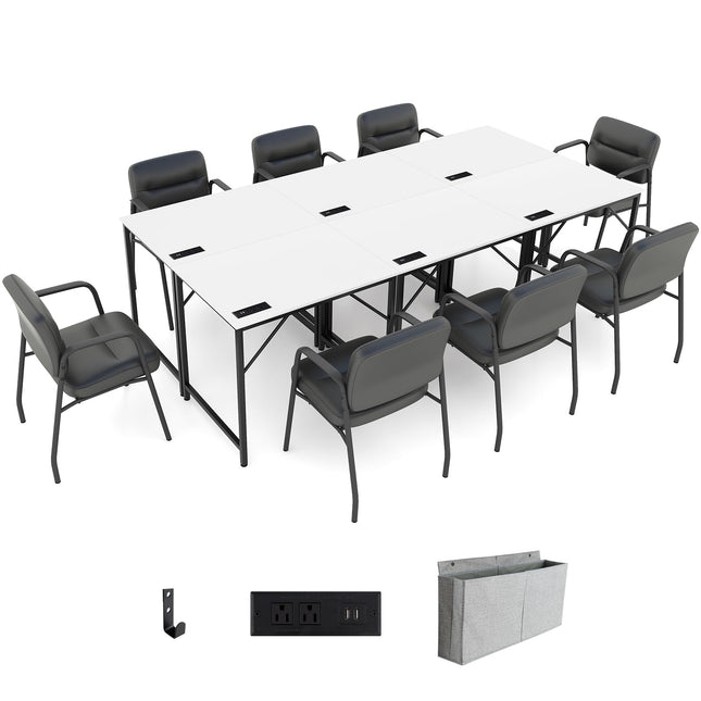 Dreamade Conference Table with Charging Station, 2/4/6 PCS 32" x 24" Rectangular Meeting Room Desk with Storage Bag & Hook