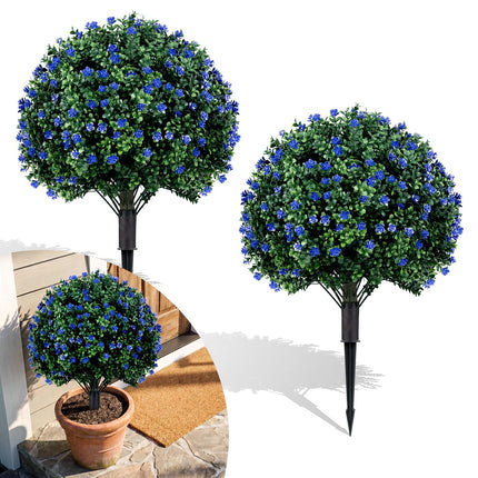 Dreamade 2 Pack Artificial Lavender Boxwood Topiary Ball Trees 27.5" Faux Floral Shrubs