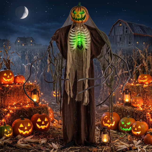 DREAMADE 5.7 FT Halloween Standing Animatronics Pumpkin Man with Green Ribs