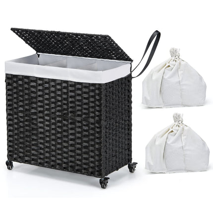 Dreamade Laundry Hamper w/Wheels, 3 Section Hamper 125L w/2 Removable Liner Bags
