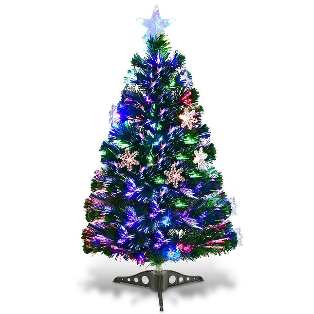 Artificial Pre-Lit Christmas Tree Fiber Optic Tree with Metal Stand, Xmas Tree for Holiday Decor - DreamadeUS