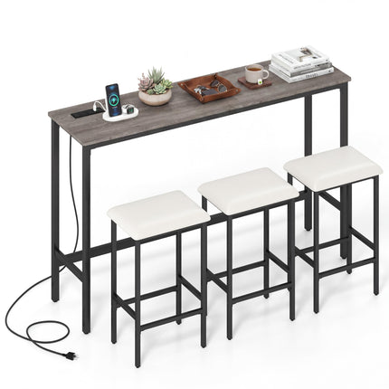 Dreamade 4 Piece Bar Table and Chairs Set with Power Outlet