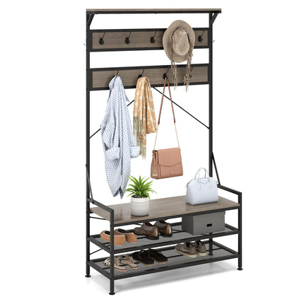 Dreamade Freestanding Hall Tree with Shoe Storage Rack and 11 Hanging Hooks