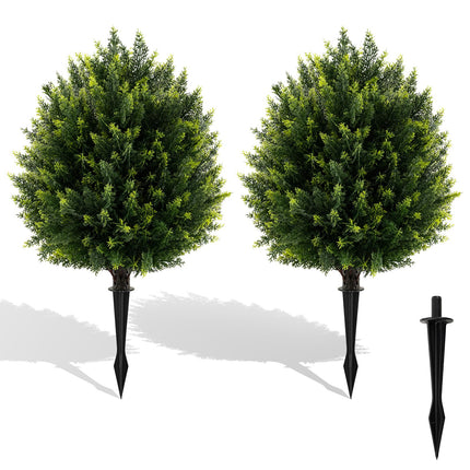 Dreamade 2 Pack Faux Cedar Bushes with Ground Spike Sun-Protective Fake Shrub Plants