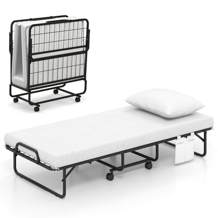 Dreamade Folding Bed with Mattress and Top Pillow, Cot Portable Guest Bed w/Metal Frame, 75" x 31"