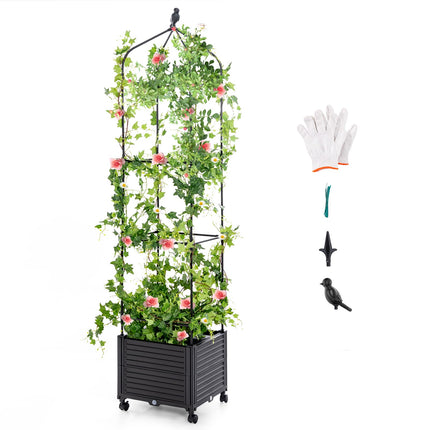 Dreamade Raised Garden Bed with Tomato Cages, Obelisk & Bird Top