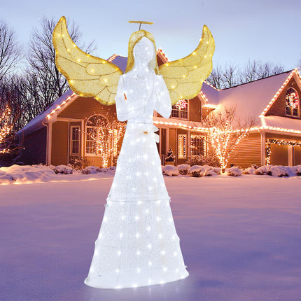 Dreamade 5 FT Christmas Pre-Lit Angel, Yard Lighted-up Festive Angel w/Halo