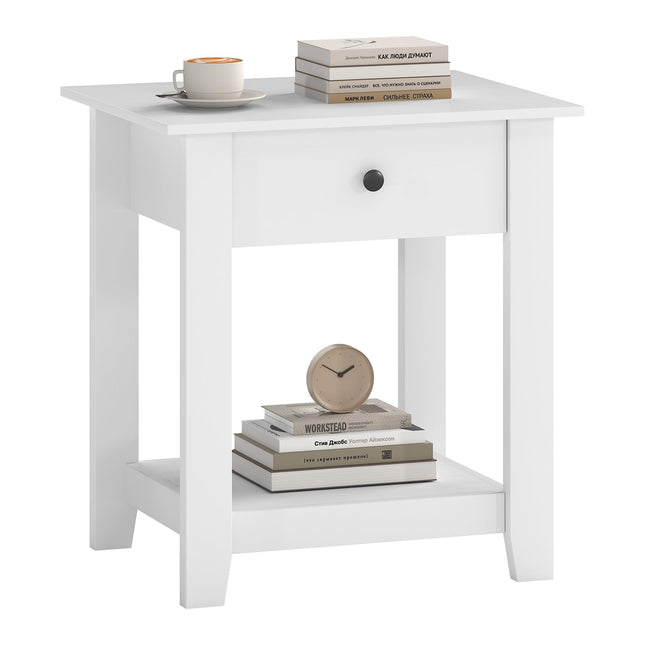 Dreamade Nightstand with Drawer 2-Tier Modern Bedside Table with Open Shelf and Storage