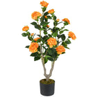 Dreamade 36’’ Artificial Camellia Tree Faux Floral Plant Blooming Tree in Nursery Pot