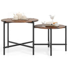 Dreamade Round Coffee Table Set of 2, Nesting Tables with Metal Frame, Imitated Wood Grain Top