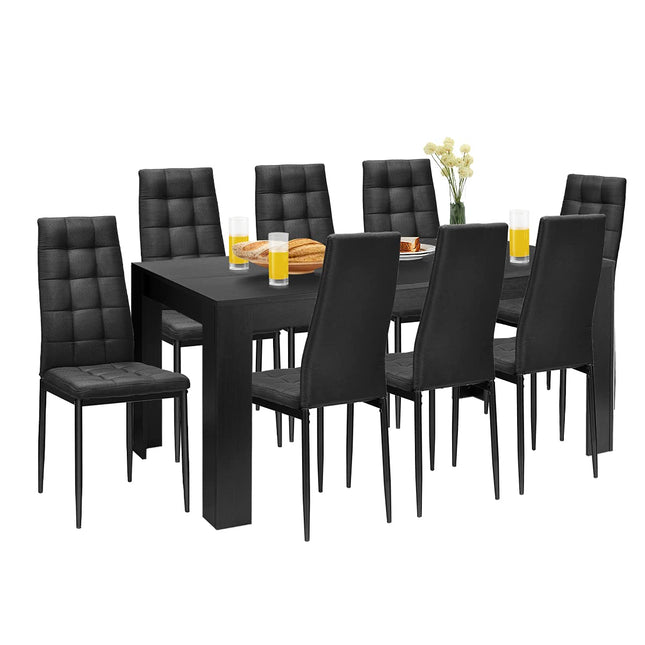 Dreamade 9 Pcs Dining Table Set, Wood Rectangular Table with 8 Upholstered Chairs Set