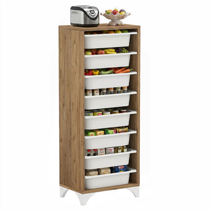9-Tier Fruit and Vegetable Storage Rack Freestanding Wooden Pantry Organizer Cabinet